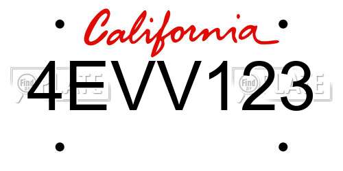 4EVV123 California License Plate
