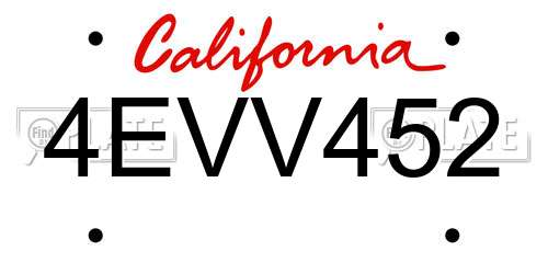 4EVV452 California License Plate