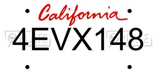 4EVX148 California License Plate