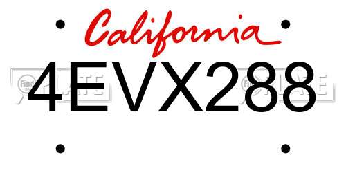 4EVX288 California License Plate