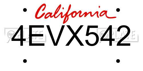 4EVX542 California License Plate