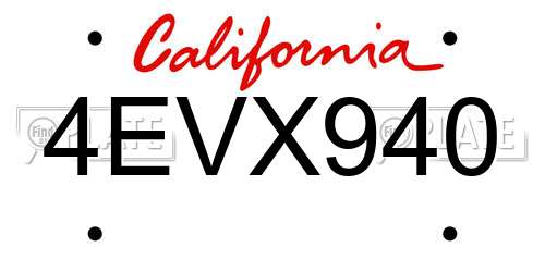4EVX940 California License Plate