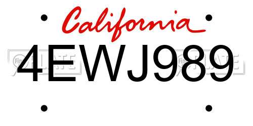 4EWJ989 California License Plate