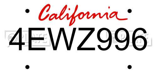 4EWZ996 California License Plate