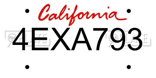 4EXA793 California License Plate