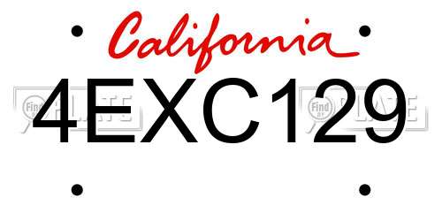 4EXC129 California License Plate