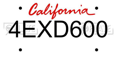 4EXD600 California License Plate