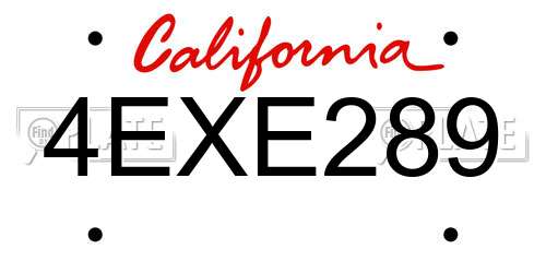 4EXE289 California License Plate