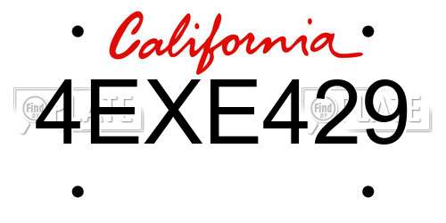 4EXE429 California License Plate
