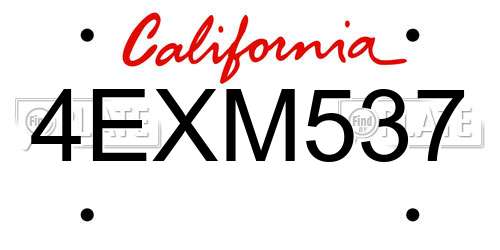 4EXM537 California License Plate