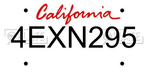 4EXN295 California License Plate