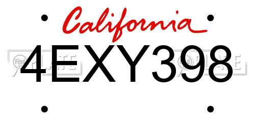 4EXY398 California License Plate