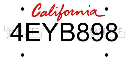 4EYB898 California License Plate