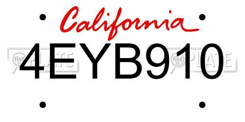 4EYB910 California License Plate