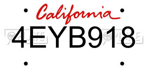 4EYB918 California License Plate