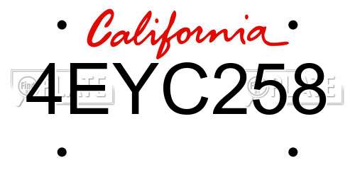 4EYC258 California License Plate