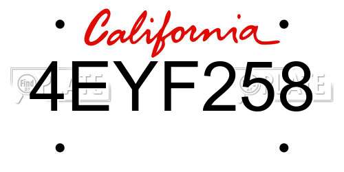 4EYF258 California License Plate