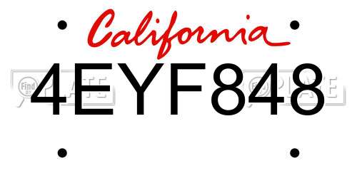 4EYF848 California License Plate