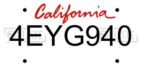 4EYG940 California License Plate