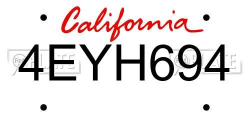 4EYH694 California License Plate