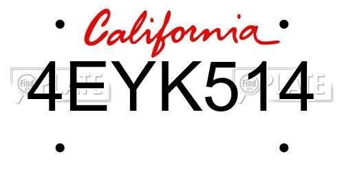 4EYK514 California License Plate