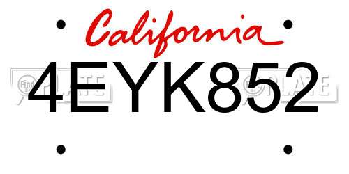 4EYK852 California License Plate