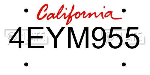 4EYM955 California License Plate