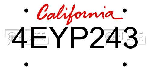 4EYP243 California License Plate