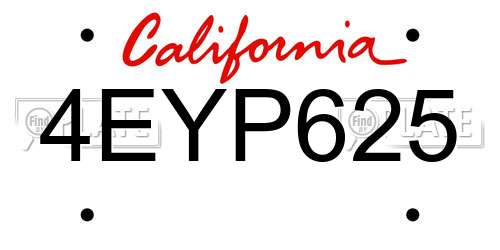 4EYP625 California License Plate