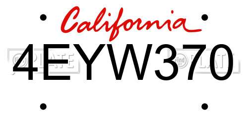 4EYW370 California License Plate