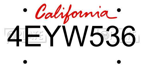 4EYW536 California License Plate