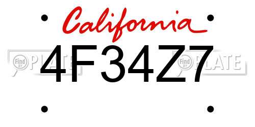 4F34Z7 California License Plate