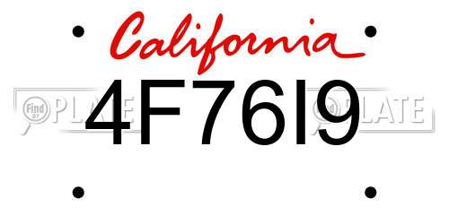 4F76I9 California License Plate