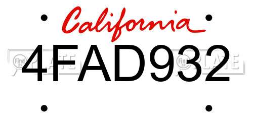 4FAD932 California License Plate