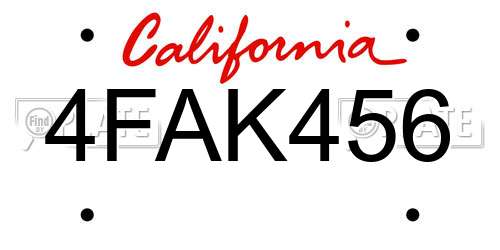 4FAK456 California License Plate
