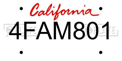 4FAM801 California License Plate