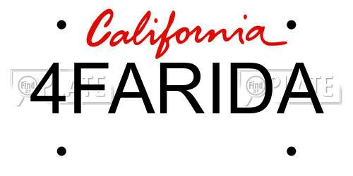 4FARIDA California License Plate