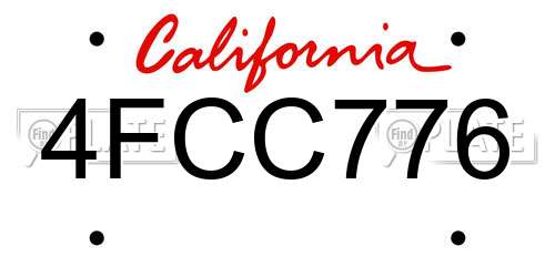 4FCC776 California License Plate