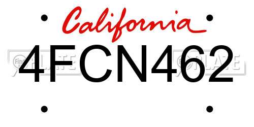 4FCN462 California License Plate