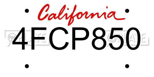 4FCP850 California License Plate