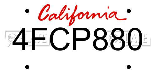 4FCP880 California License Plate