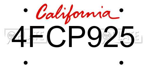 4FCP925 California License Plate