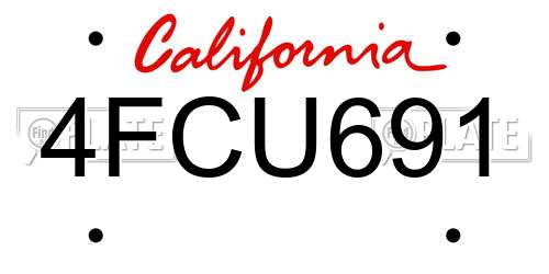4FCU691 California License Plate