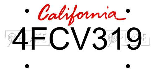 4FCV319 California License Plate
