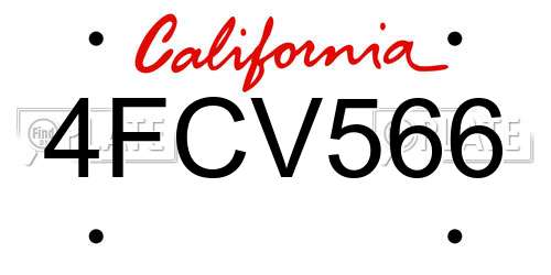 4FCV566 California License Plate