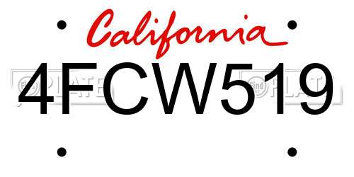 4FCW519 California License Plate