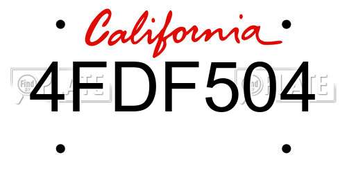 4FDF504 California License Plate