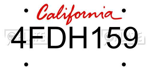 4FDH159 California License Plate