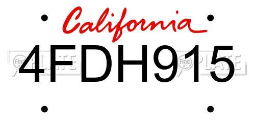 4FDH915 California License Plate