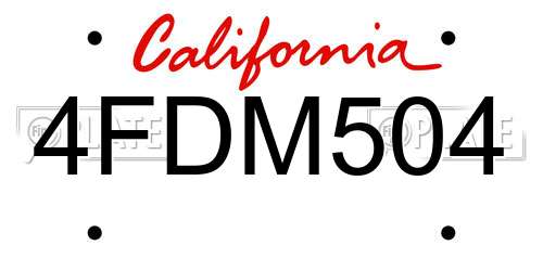 4FDM504 California License Plate